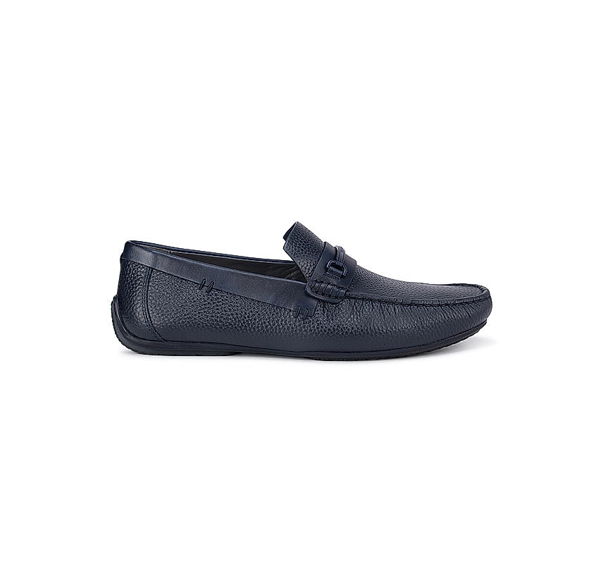 Navy Textured Leather Panel Moccasins